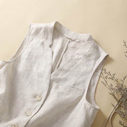 New Womens Thin Linen Vest Casual Loose V Neck Sleeveless Vests Jacket Waistcoat - Picture 8 of 22