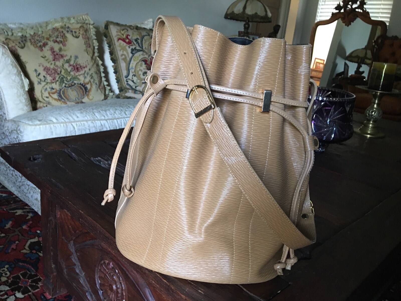 SAINT LAURENT RIVE GAUCHE FROM FRANCE BORSA GRANDE BEIGE EPI CON COULISSE