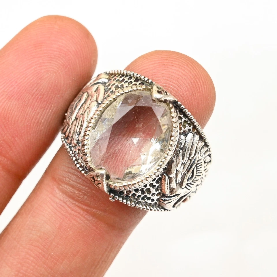 Hermoso anillo de cristal para hombre de plata de ley 925, todas las tallas M485 Foto 2 de 4