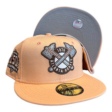 New Era Atlanta Braves 59FIFTY Fitted Hat 150 Year Side Patch Peach Size 7 1/2