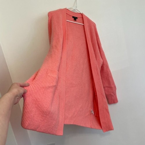 HALOGEN Cozy Knit Open Front Long Cardigan Bright Pink Chunky Knit Sweater Large - Picture 7 of 13