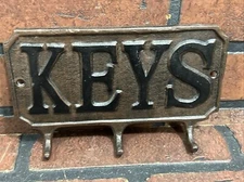 Vintage Cast Iron Key Holder Wall Plaque Three Hooks