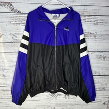 Vintage 90s Adidas Colorblock Purple Black White Windbreaker Jacket Men s Large