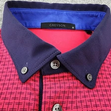 Greyson Polo Shirt Mens Medium Pink Blue Geometric Short Sleeve Performance Golf