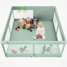 Baby Playpen 47x47 in Safe 4Sided Mesh Play Yard with Zipper Door and Storage