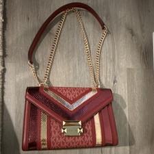 Michael Kors Womens Red and Gold Signature Pr...