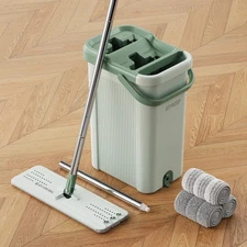 8L Large Capacity Flat Mop System (Light Green) with Extension Handle, Ideal ...