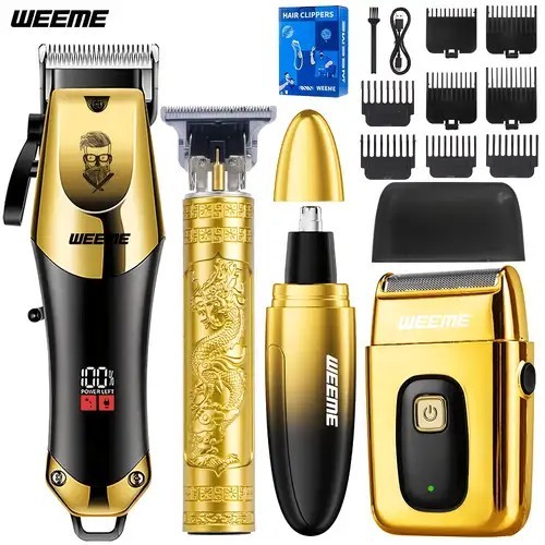 4pcs WEEME Men'S Golden Electric Hair Trimmer Set | Includes Hair Clipper