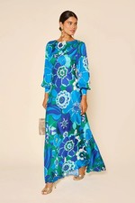 BNWT Rixo Marni Backless Satin Gown Miami Floral Emerald Dress Size XXS M