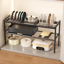 Pots and Pans Organizer Under Cabinet Expandable 2 Tier Sink Organizers