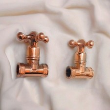 Set Of 2 Handmade Solid Brass Faucet Handles With Valve And T Brass Valve Body,