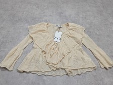 Zara Jumper Womens S Cream Ruffle Knit Romantic Soft Feminine Chic Blouse Lace