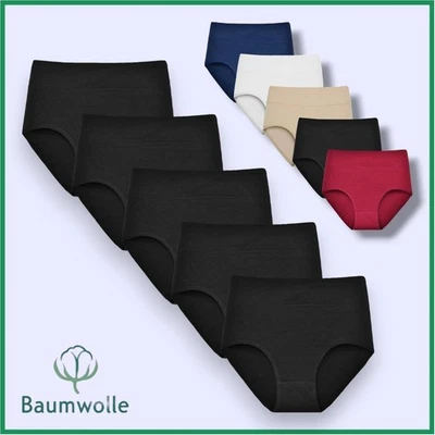 MARKENLOS 5er Pack Damen Slips Bio Baumwolle Hohe Taille Slip Unterwäsche S-L 36/38-44/46