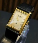 Vintage Seiko Slim Tank Mens Wristwatch Gold Dial Dress Style