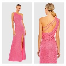 Mac Duggal One Shoulder Sequined Open Back Formal Gown Pink NEW SZ 14 $398