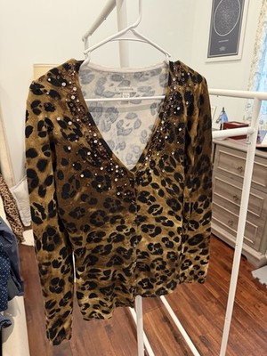 Boston Proper cardigan In leopard print With rhinestone embellishments Size M