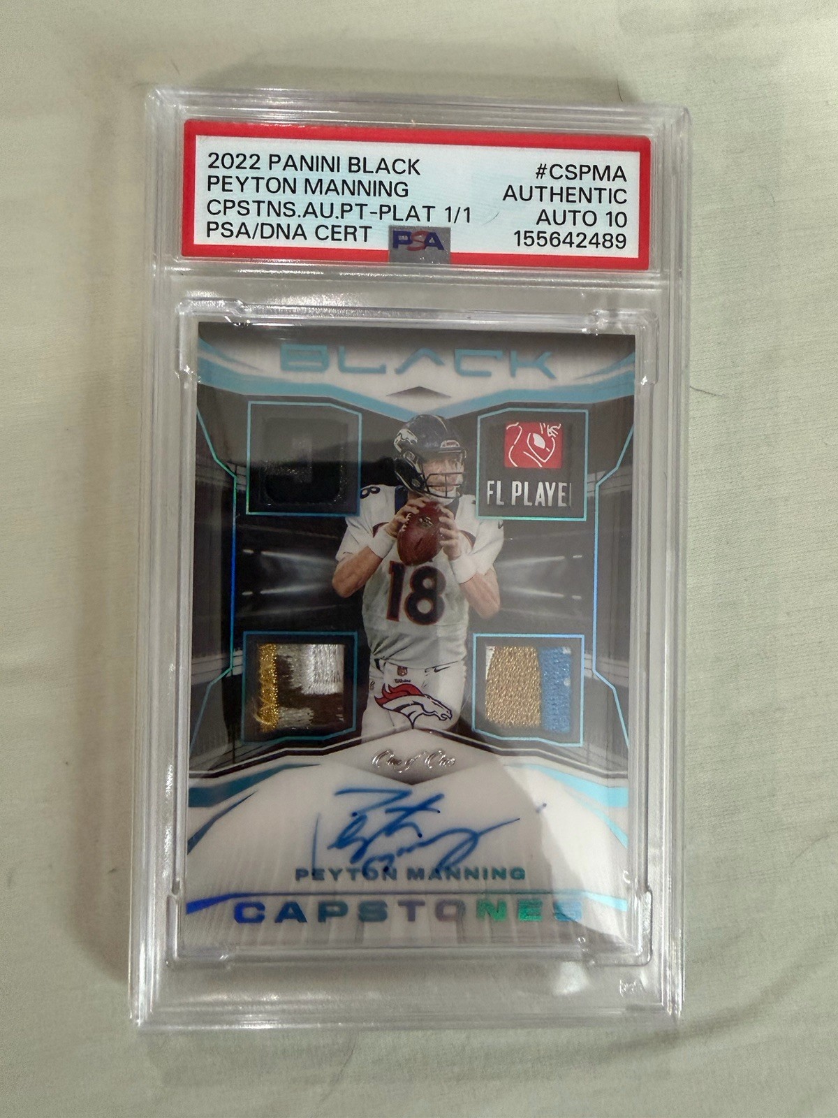 Panini 2022 Black Capstones Peyton Manning CS-19 Platinum 1/1 Auto PSA Auth