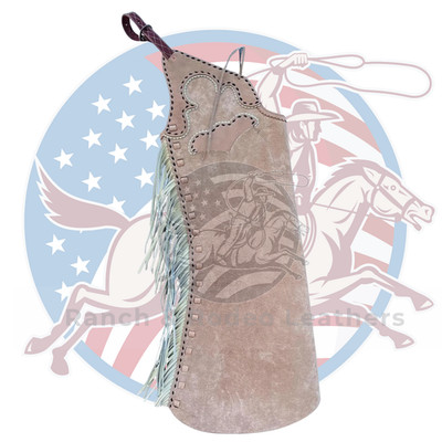 Beige Leather Chaps Handmade Western Suede Fringe Horse Riding Equestrian Chap