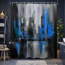 Black and Blue Shower Curtain Abstract Art Modern for Mens Bathroom Decor Wat...
