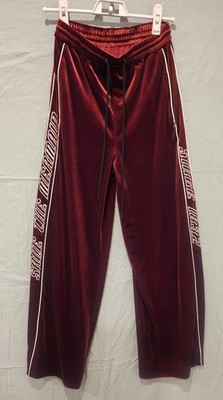 MO&Co. Velvet Wide Leg Track Pants Red Burgundy Velour S Small Stylish Casual