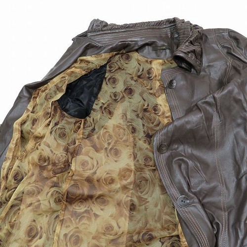 Used Oz Magic Leather Jacket Coat Long Length Mesh Lining Floral Outerwear Dark - Picture 5 of 7
