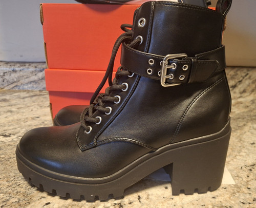 Womens No Boundaries Black Biker Combat Boots Studded Zip NWT Size 6-7-8-9