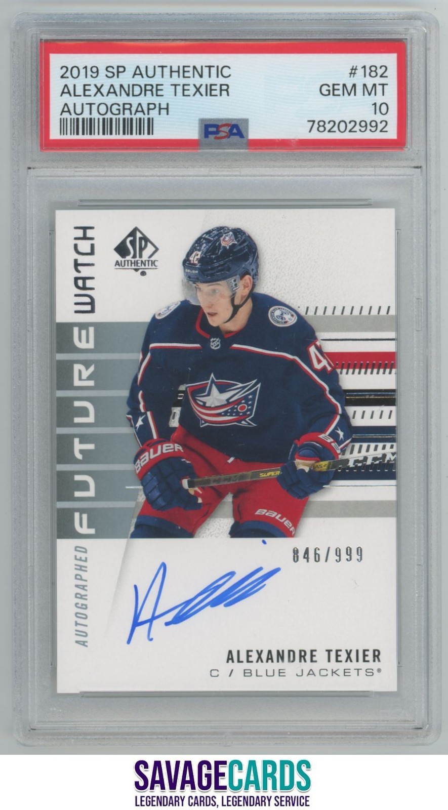 2019-20 SP Authentic Future Watch Auto Alexandre Texier RC /999 #182 Columbus
