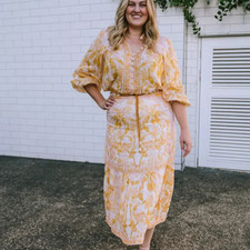 Zimmermann Lyre Frill Midi Skirt Size 4 16 au 12 us Linen Belted Floral Shells