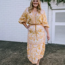 Zimmermann Lyre Frill Midi Skirt Size 4 16 au 12 us Linen Belted Floral Shells