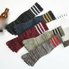 5 Pairs Toe Socks Men's Cotton Striped Long Five Fingers Socks Gym Sports Casual