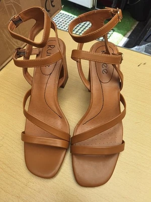 Ladies Strappy Block Heel Sandals Tan - Image 1 of 4
