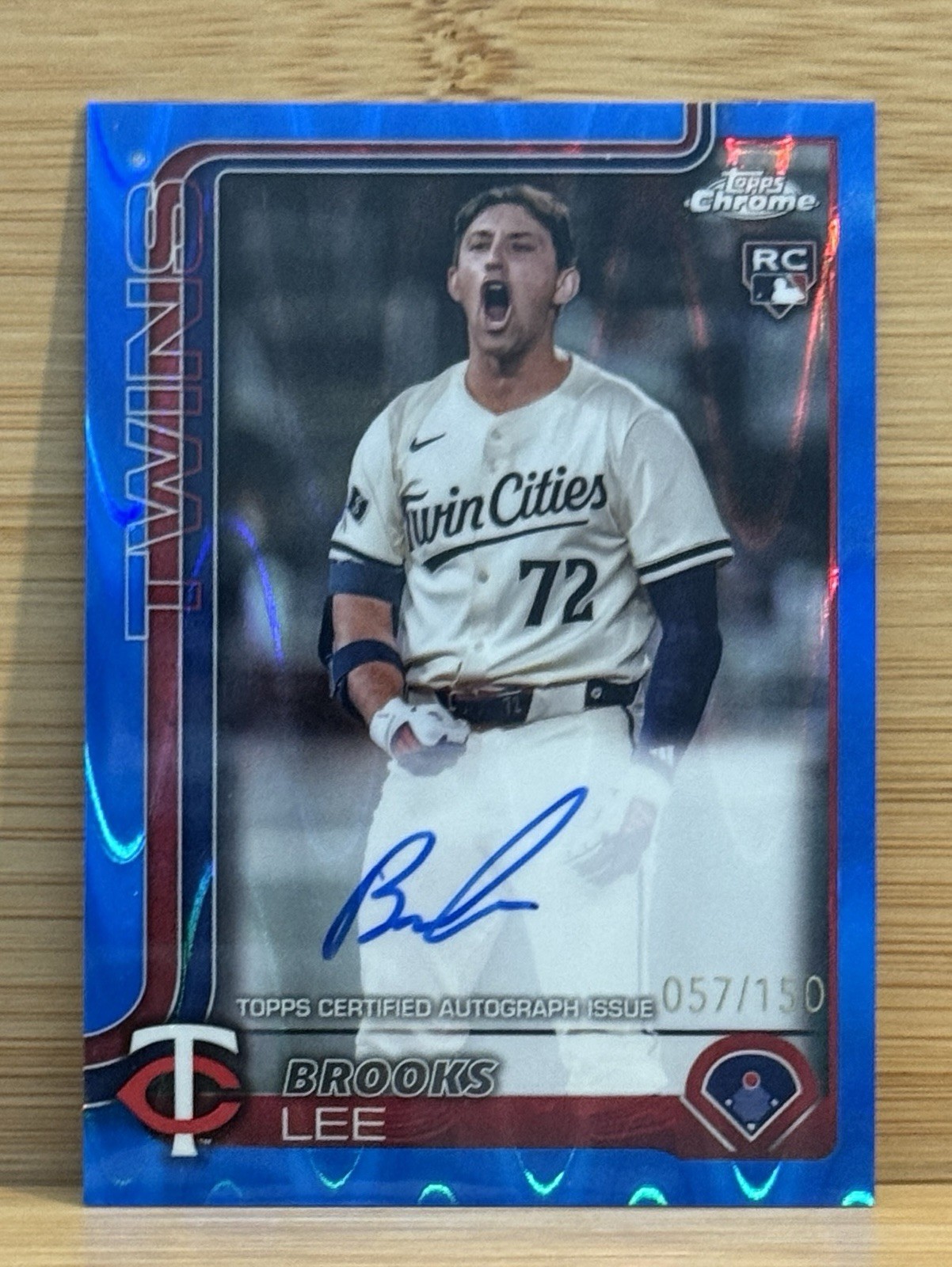 BROOKS LEE 2025 TOPPS CHROME ROOKIE BLUE RAYWAVE REFRACTOR RC AUTO /150