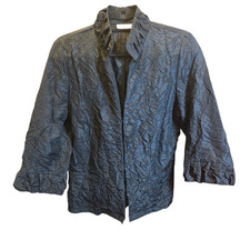 Chicos Black Crinkle Lightweight Jacket Size 2 Large Hook  Eye Closure