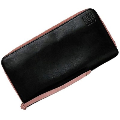LOEWE Anagram Round Zip Long Wallet Black Pink Leather Rank AB R8040794