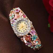 Vintage Court Style -encrusted Purple Flower Bracelet Watch