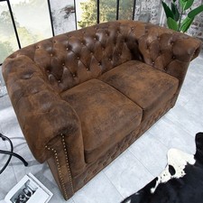 Chesterfield 2-Sitzer Sofa - 150cm - antik braun - Mikrofaser - Federkern retro