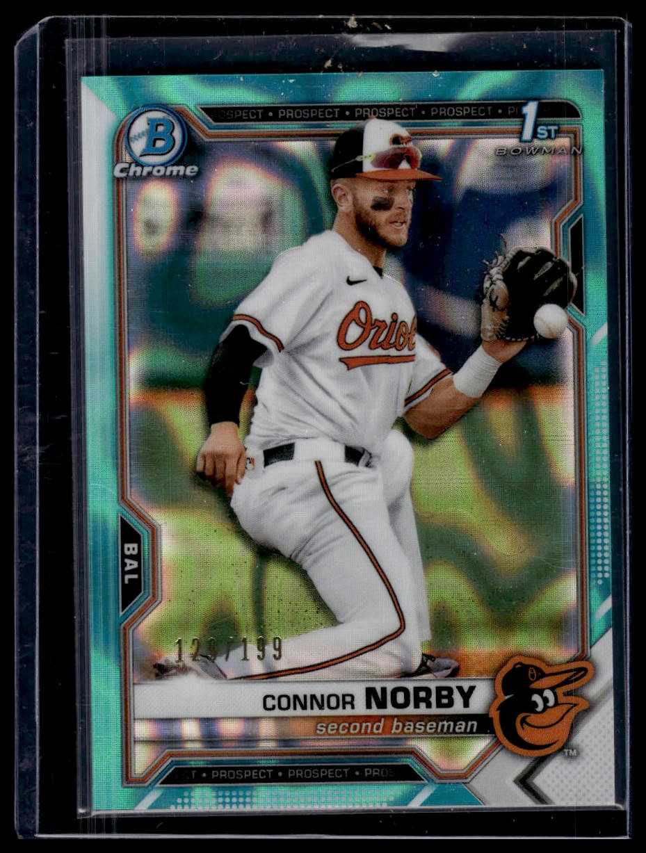 2021 Bowman Draft #BDC-50 Connor Norby RC Chrome Aqua Lava Refractor #/199