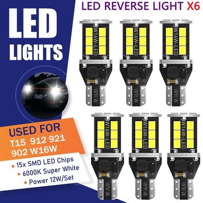 6Pcs AUXITO LED Backup Reverse Light LED T15 912 921 W16W White 6000K Error Free
