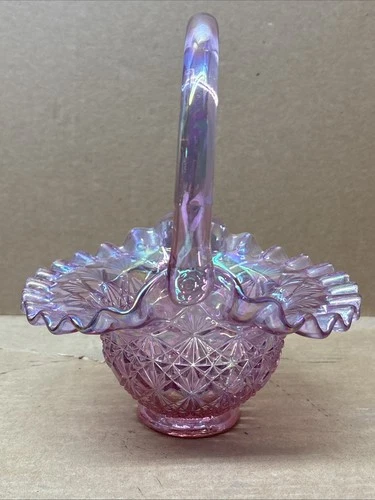 Vintage Fenton Deep Purple Ruffled Glass Basket 8”