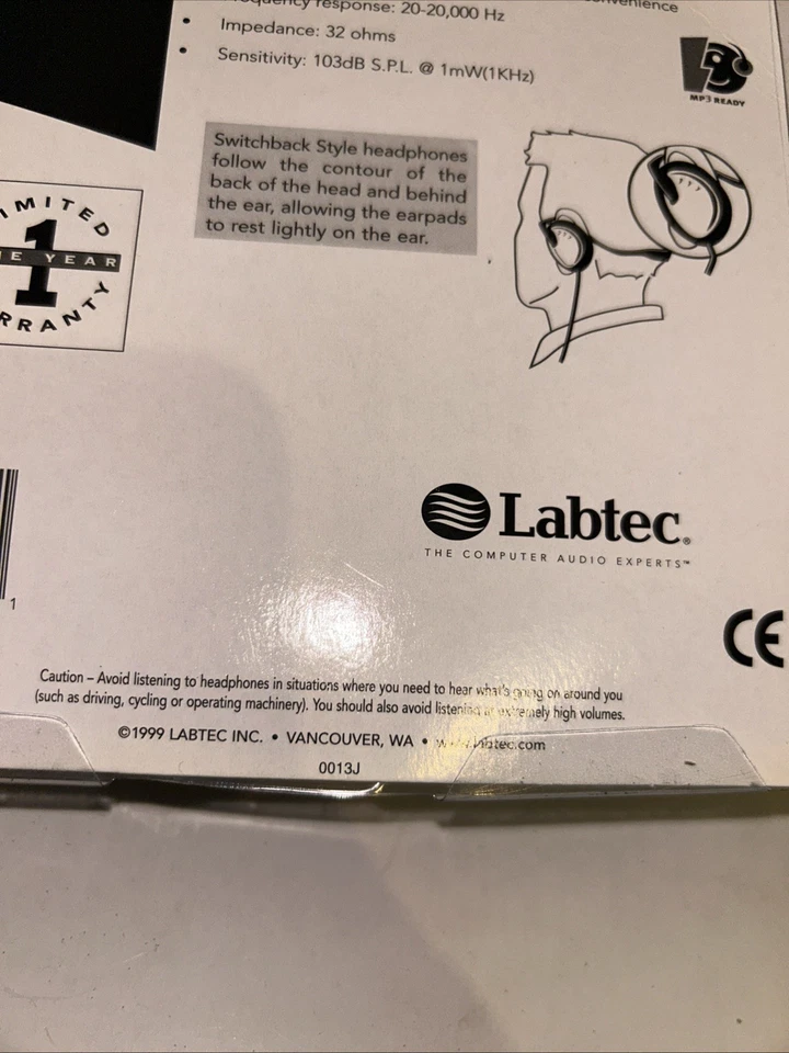 Labtec LT - 740 SwitchBack 耳机 内置麦克风,1999 年 复古 罕见 — 第 3/4 张图片
