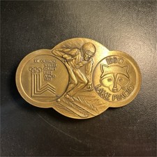 Lake Placid 1980 Winter Olympics Skiing Brass Belt Buckle