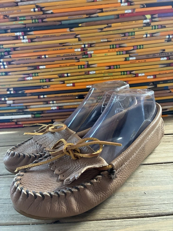 Minnetonka Brown Leather Moccasins Womens Size 8.5 - Image 2 of 4