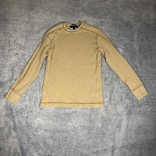 Tommy Hilfiger Pull Over Sweater Men's Medium Tan LS Contrast Overstitch EUC