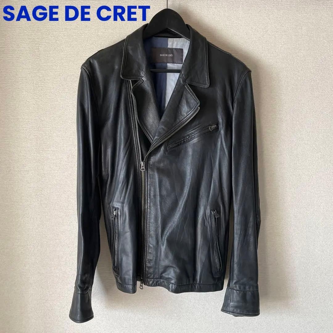 SAGE DE CRET Leather Rider Jacket Size L - Used with Signs of Wear