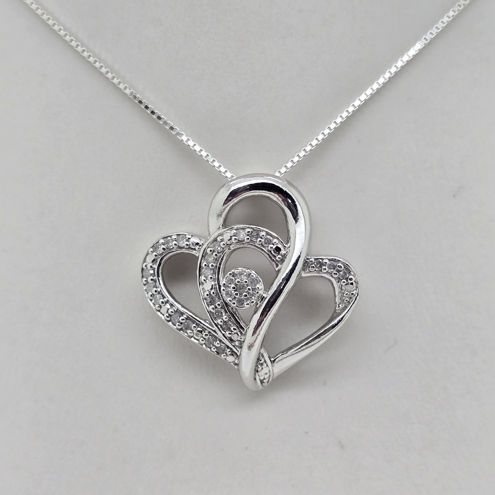 18" Sterling Silver Interlocking Double Heart Clu… - image 3