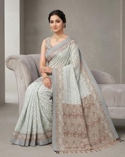 Aadatein Cotton Silk Paisley Printed Saree with Designer Pallu