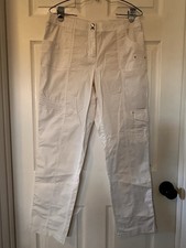Chico's Cotton Blend Zip Cargo Pants Solid White 32 x 30 Chico s Size 1 Pockets