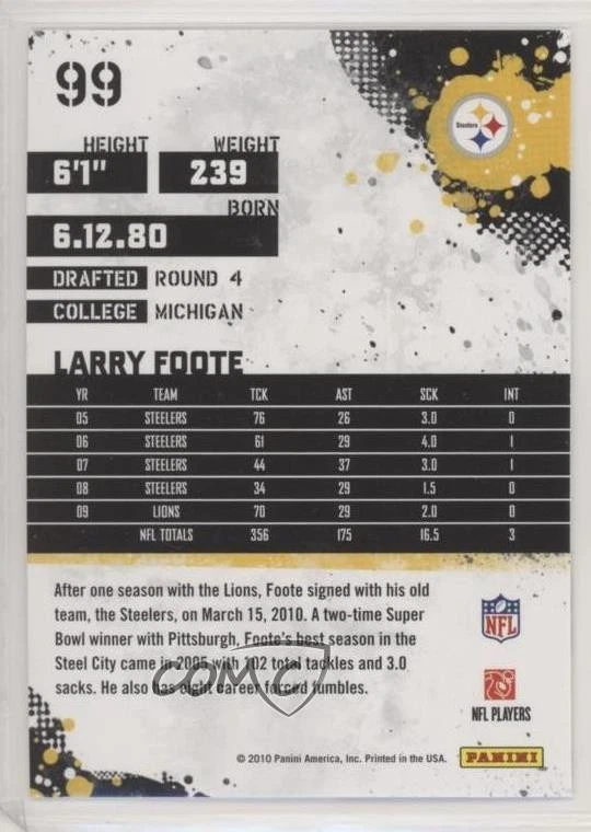 2010 Score Larry Foote #99 - Image 2 of 2