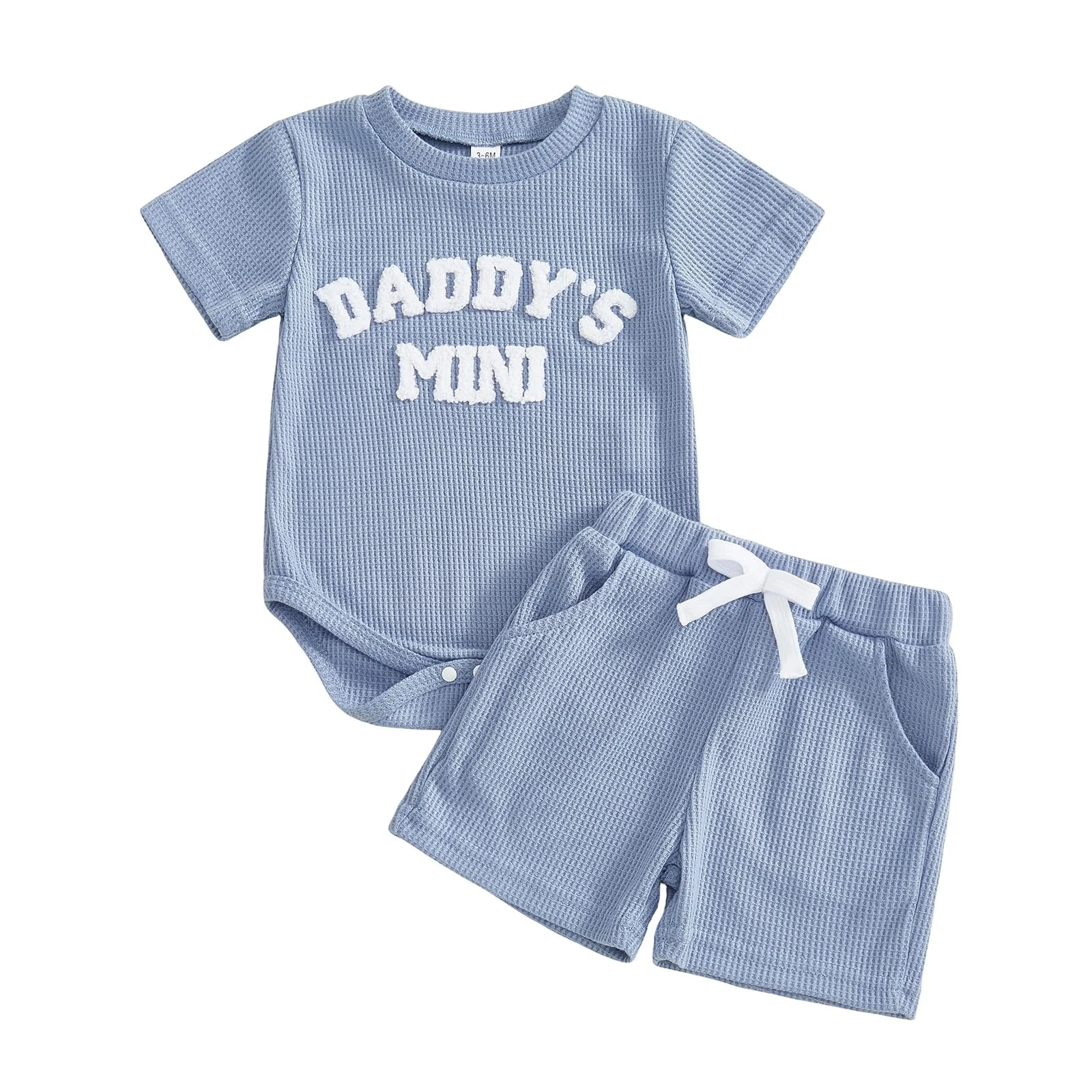 Baby Boy Clothes 3 6 12 18 Months Summer Outfit Daddy's Mini Embroidery Waffl...
