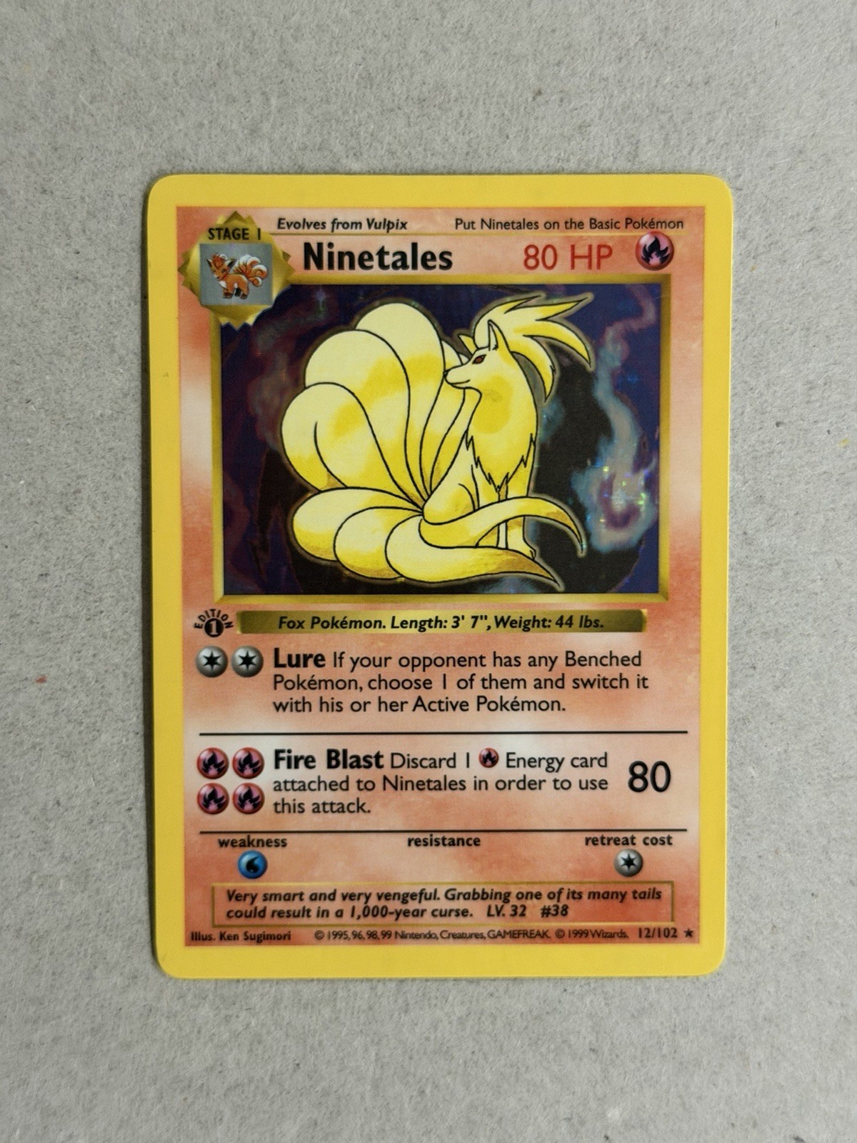 1999 Pokemon 1ST EDITION Base Set Ninetales 12/102 Holo Foil Shadowless WOTC LP
